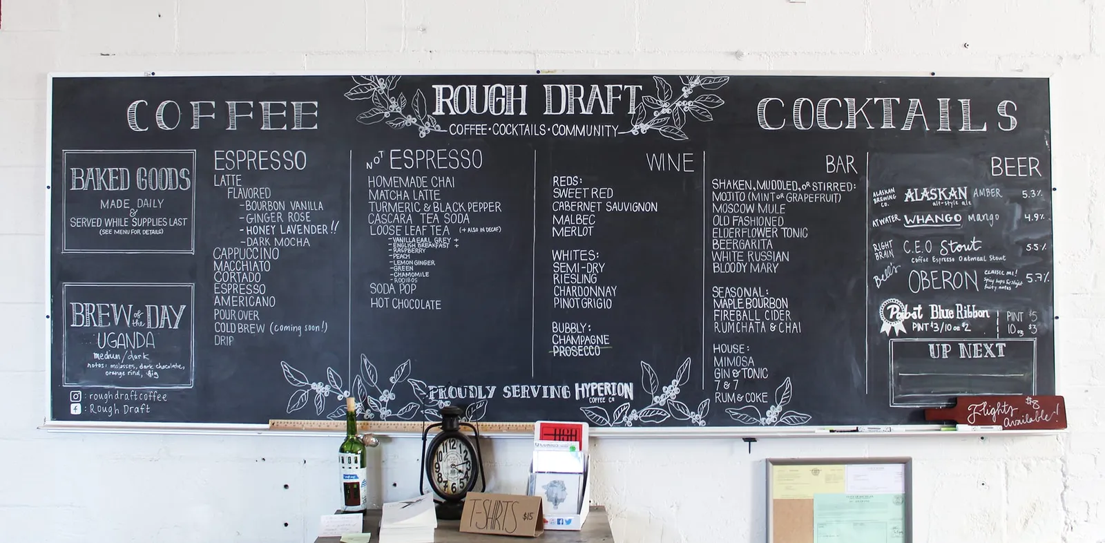 Rough Draft menu board